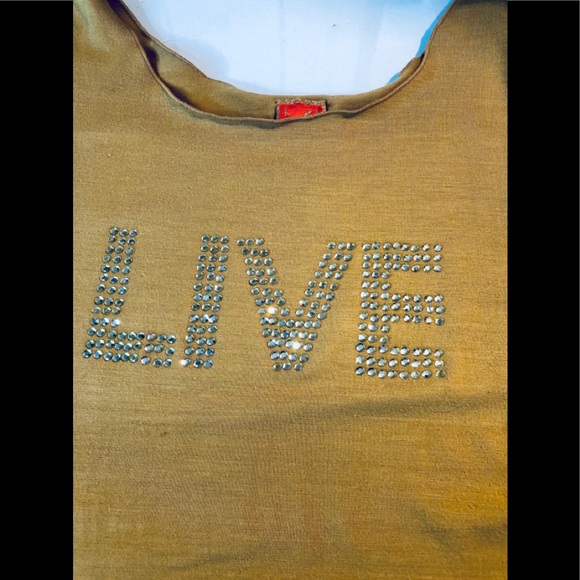 LIVE BLING LOGO RUCHED BLOUSE SIZE LARGE RUMPLE - Picture 7 of 12